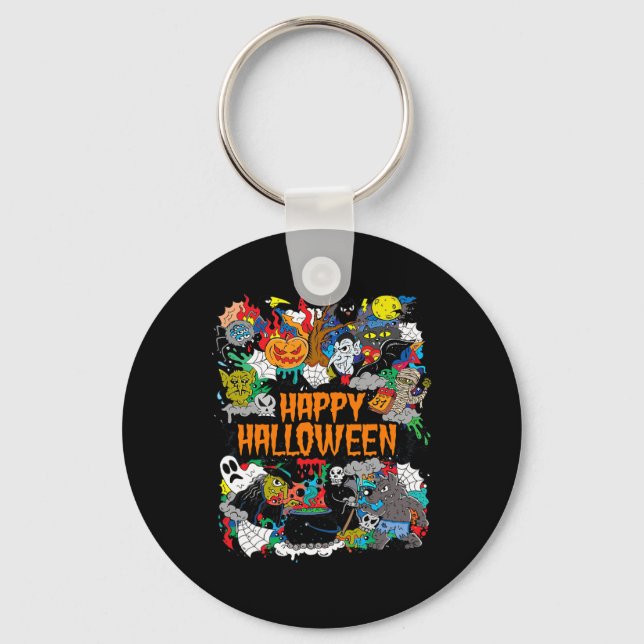 Happy Halloween Spooky Retro   Key Ring (Front)