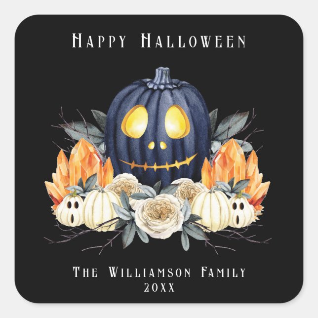 Happy Halloween Spooky Samhain Pumpkins Crystals   Square Sticker (Front)