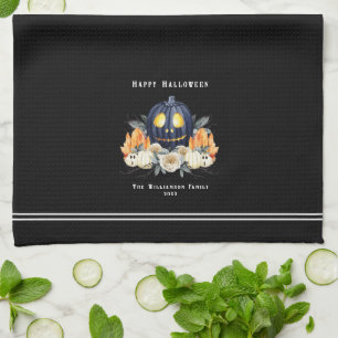 Happy Halloween Spooky Samhain Pumpkins Crystals Tea Towel
