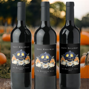 Happy Halloween Spooky Samhain Pumpkins Crystals Wine Label