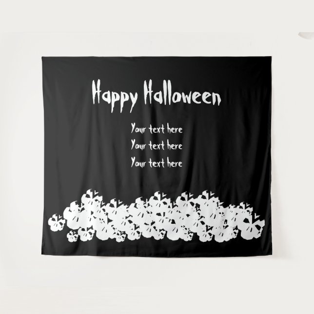 Happy Halloween spooky skeleton pile custom text Tapestry (Front (Horizontal))