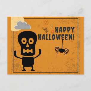 Happy Halloween Spooky Skeleton Spider Postcard
