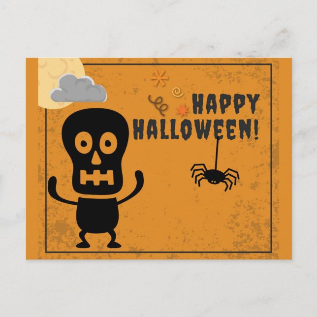 Happy Halloween Spooky Skeleton Spider Postcard (Front)