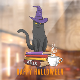Happy Halloween Spooky Spells Black Cat Custom Window Cling