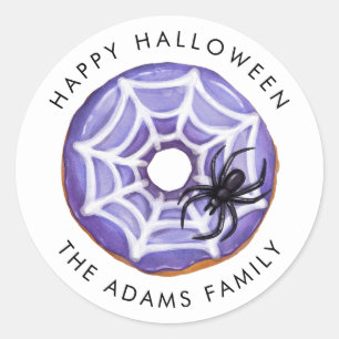 Happy Halloween Spooky Spider Doughnut Classic Round Sticker