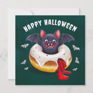 Happy Halloween Spooky Sweet Bat & Doughnut Custom Card