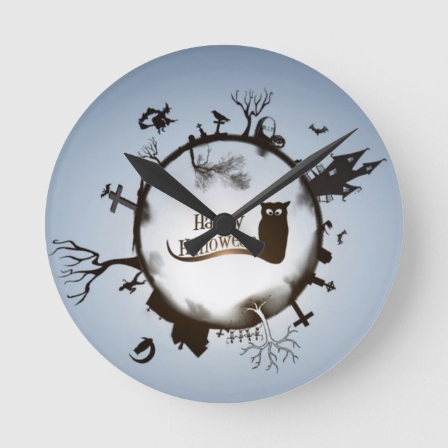 Happy Halloween Spooky Themed Round Clock (Front)