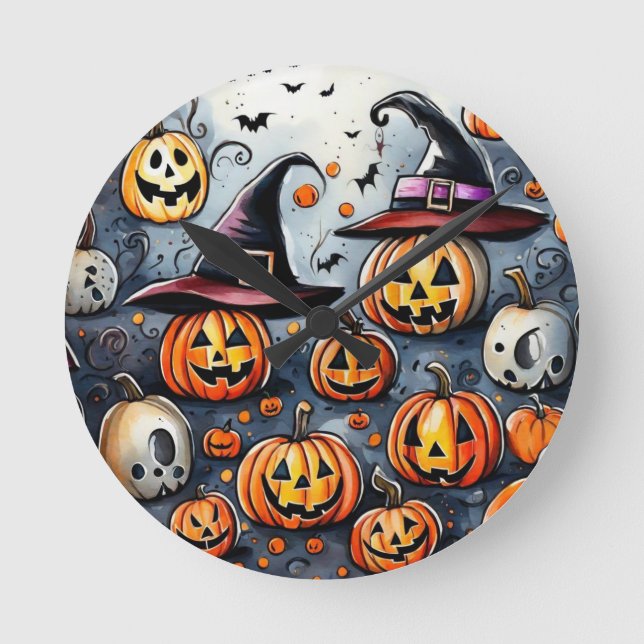 Happy Halloween spooky treat or tricks design Round Clock (Front)