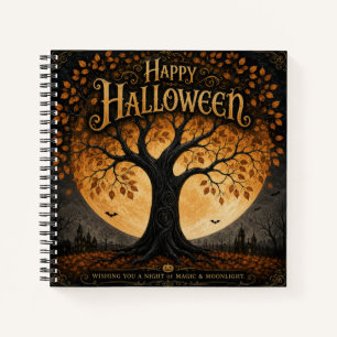 Happy Halloween Spooky Tree Full Moon Gothic Notebook