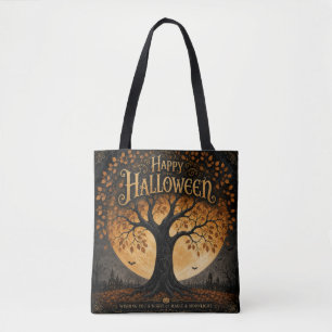 Happy Halloween Spooky Tree Full Moon Gothic Tote Bag