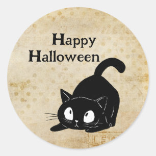 Happy Halloween Spooky Vintage Black Cat Classic Round Sticker
