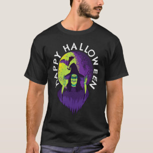 Happy Halloween Spooky Witch and Vampire Bat in Fu T-Shirt