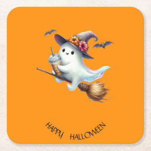 Happy Halloween Square Paper Coaster