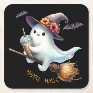 Happy Halloween Square Paper Coaster
