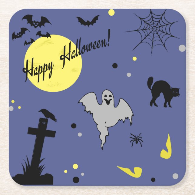 Happy Halloween Square Paper Coaster (Front)