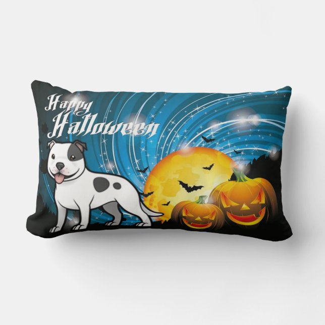Happy Halloween Staffordshire Bull Terrier Lumbar Cushion (Front)