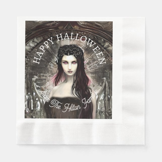 Happy Halloween Steampunk Gothic Fallen Angel Napkin (Front)