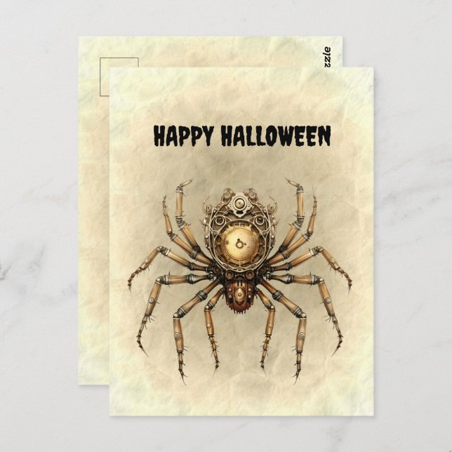 Happy Halloween Steampunk Spider Postcard (Front/Back)