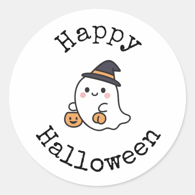 Happy Halloween stickers with cute ghost (Front)