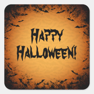 Happy Halloween stickers with grungy bat border