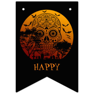 Happy Halloween Sugar Skull Graveyard Full Moon 2 Bunting
