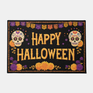 Happy Halloween Sugar Skulls and Marigolds Doormat