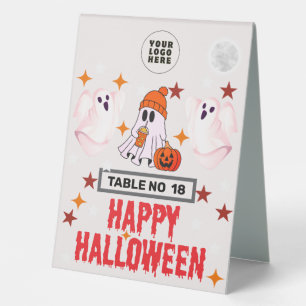 Happy Halloween Table Number Card with Custom Logo