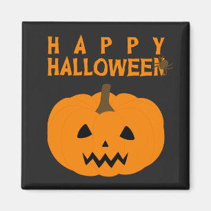 Happy Halloween Text and Pumpkin on Black Magnet