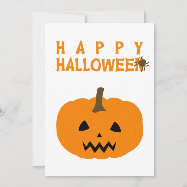 Happy Halloween Text and Pumpkin on White Card (Front)