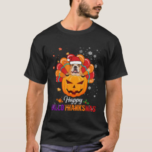 Happy Halloween Thanksgiving Bulldog Santa Pumpkin T-Shirt
