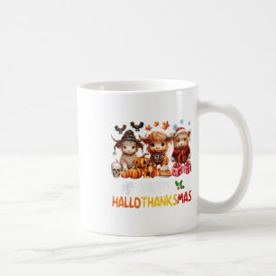 Happy Halloween Thanksgiving Christmas Cow Holiday Coffee Mug