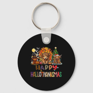 Happy Halloween Thanksgiving Christmas Cow Holiday Key Ring