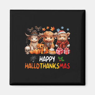 Happy Halloween Thanksgiving Christmas Cow Holiday Magnet