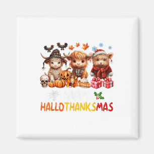 Happy Halloween Thanksgiving Christmas Cow Holiday Magnet