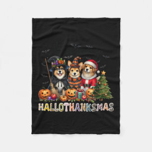 Happy Halloween Thanksgiving Christmas Dog Lovers  Fleece Blanket