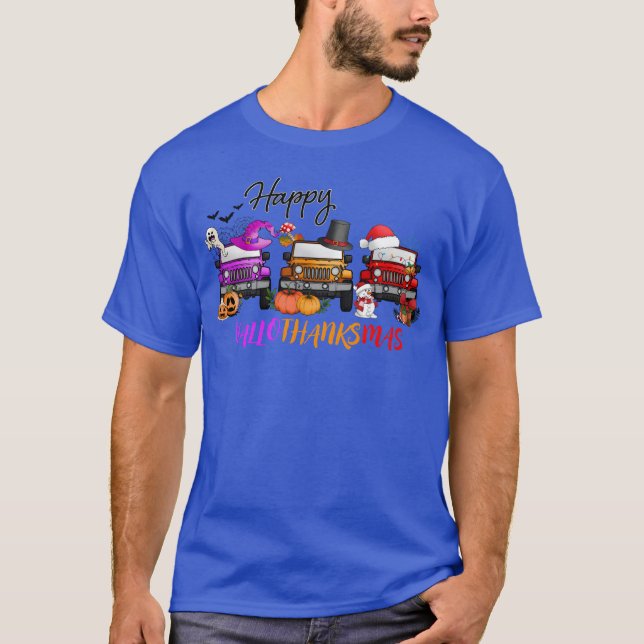 happy halloween thanksgiving christmas funny cars  T-Shirt (Front)