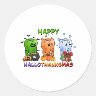 happy halloween thanksgiving christmas funny mens classic round sticker