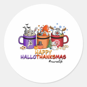 happy halloween thanksgiving christmas funny nurse classic round sticker