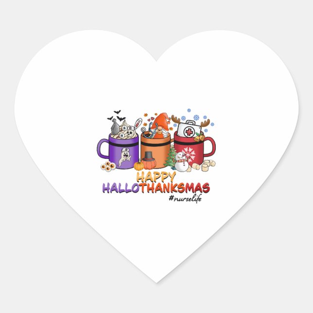 happy halloween thanksgiving christmas funny nurse heart sticker (Front)