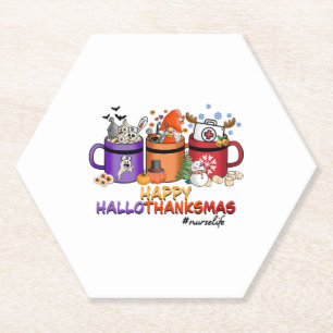 happy halloween thanksgiving christmas funny nurse paper coaster