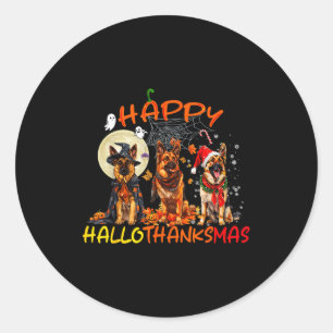 Happy Halloween Thanksgiving Christmas German Shep Classic Round Sticker