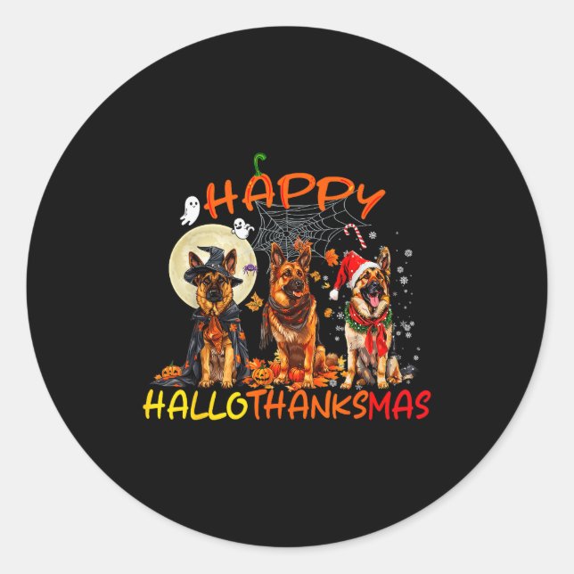 Happy Halloween Thanksgiving Christmas German Shep Classic Round Sticker (Front)