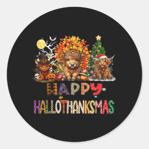 Happy Halloween Thanksgiving Christmas Highland Classic Round Sticker