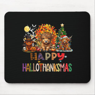 Happy Halloween Thanksgiving Christmas Highland Mouse Mat