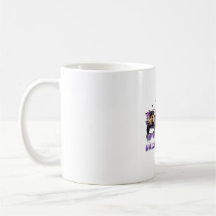 happy halloween thanksgiving christmas messy bun coffee mug