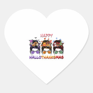 happy halloween thanksgiving christmas messy bun heart sticker