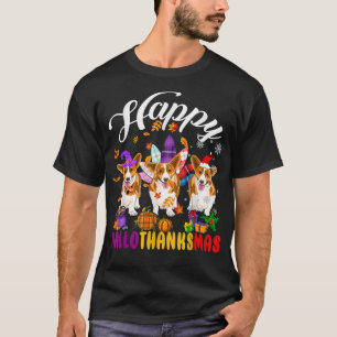 Happy Halloween Thanksgiving Christmas Three Corgi T-Shirt