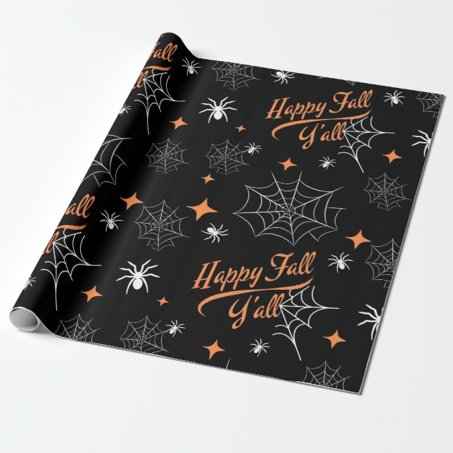 Happy Halloween Thanksgiving Fall Autumn Gift Wrapping Paper (Unrolled)