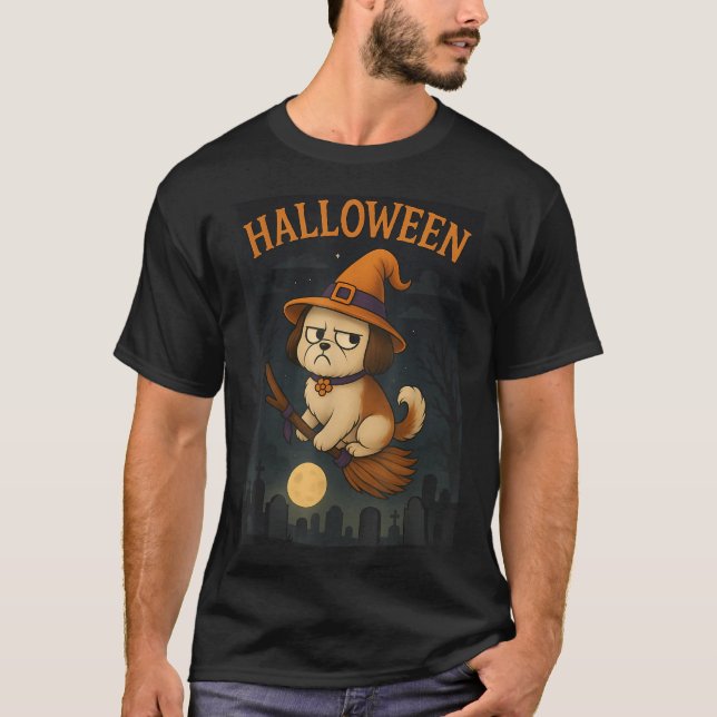 Happy Halloween Themed Shih Tzu Dog  T-Shirt (Front)