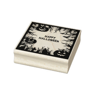 Happy Halloween, Tomb Stones, Jack-o-lanterns, Rubber Stamp